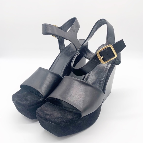 Celine Paris Chunky black suede & Leather Platform Heeled Sandals - Picture 1 of 14
